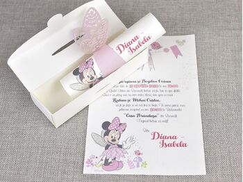 Invitatie botez Minnie fluturas cod 15708