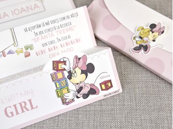 Invitatie botez Minnie, tip evantai cod 15718