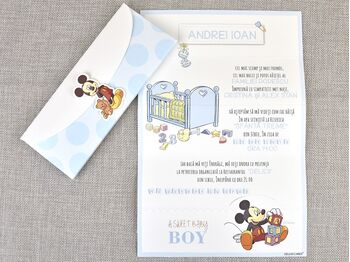 Invitatie botez Mickey, tip evantai cod 15719