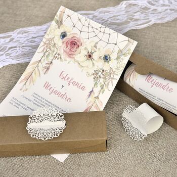 Invitatie nunta tip cufar, cu tematica florala cod 39608